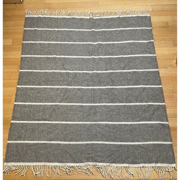 Pure Nature 80% Wool 20% Merino Wool Throw Blanket Fringe Brown Beige - Picture 1 of 3